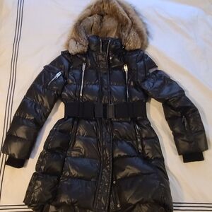 NB Series by Nicole Benisti Shiny Black Puffer Coat with Fur Trim